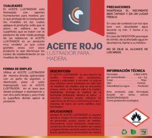 Aceite Rojo Lustrador para Madera