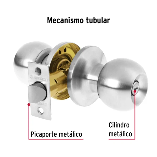 Cerradura tipo esfera, tubular, baño, cromo