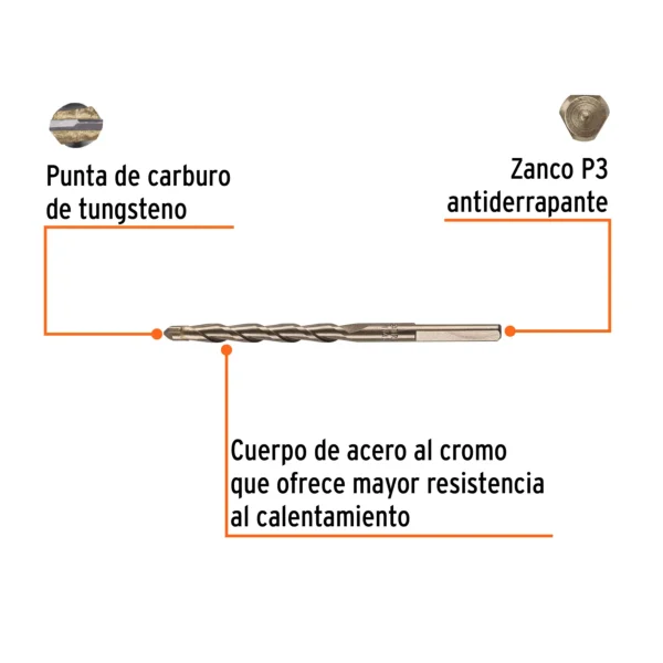 Broca para concreto de 1/4 x 4"