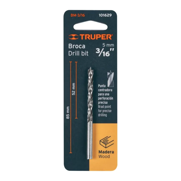 Broca con punta centradora para madera 3/16"