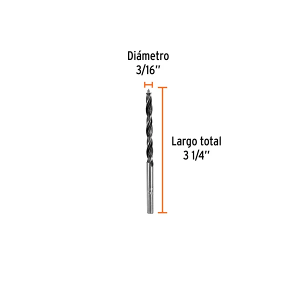 Broca con punta centradora para madera 3/16"