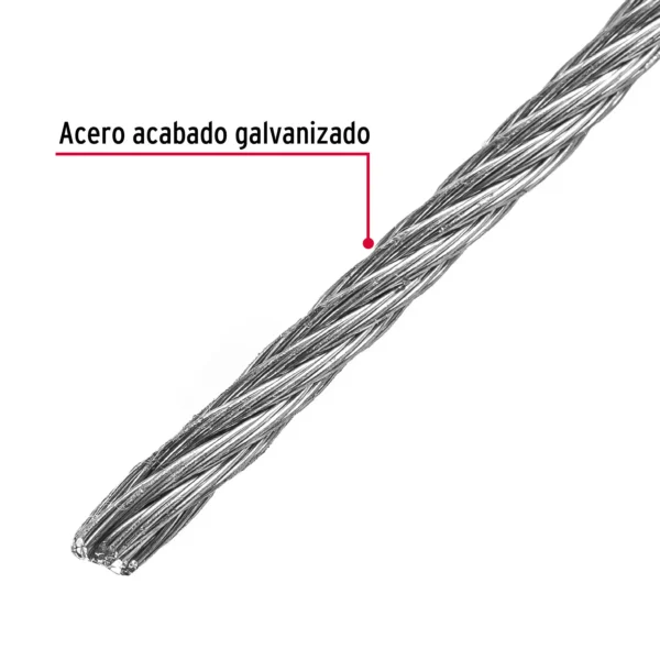 Metro de cable rígido 3/32" de acero 7x7 hilos, 75 m