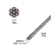 Metro de cable rígido 3/32" de acero 7x7 hilos, 75 m