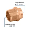 Conector de cobre, rosca exterior 1/2"
