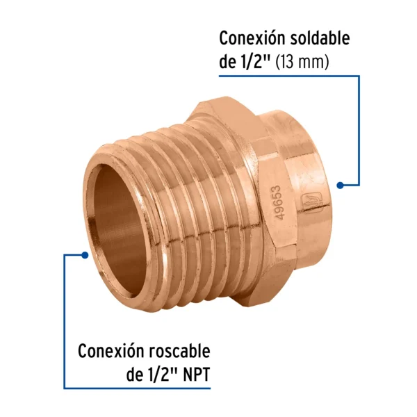 Conector de cobre, rosca exterior 1/2"