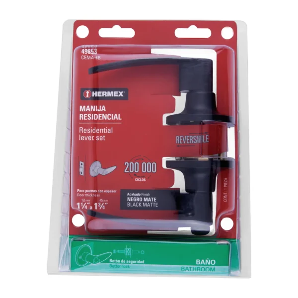 Cerradura de manija "Turín" p/baño, negro, cilindro latón