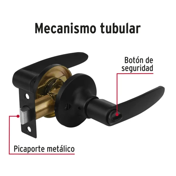 Cerradura de manija "Turín" p/baño, negro, cilindro latón