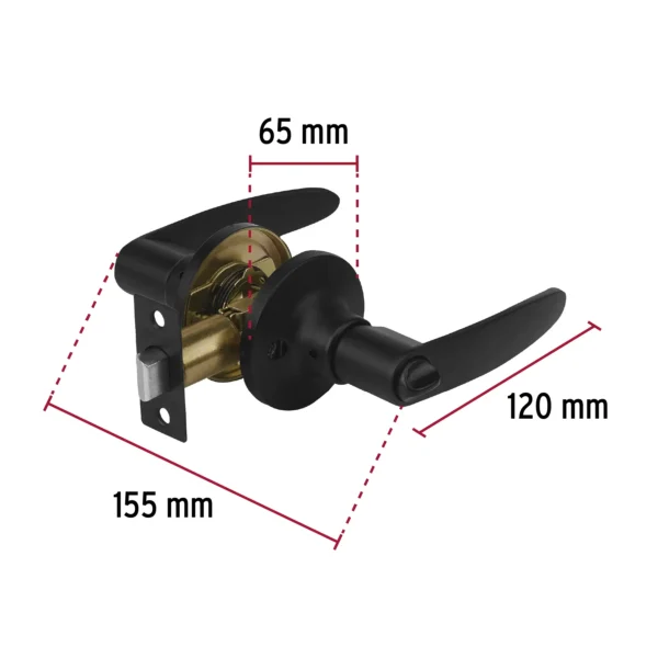Cerradura de manija "Turín" p/baño, negro, cilindro latón
