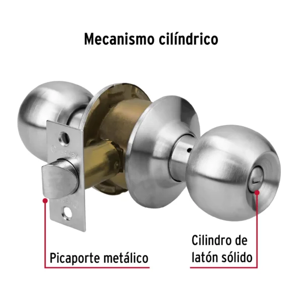 Cerradura tipo esfera para baño, cromo mate