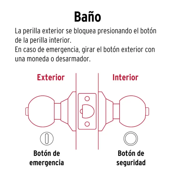Cerradura tipo esfera para baño, cromo mate
