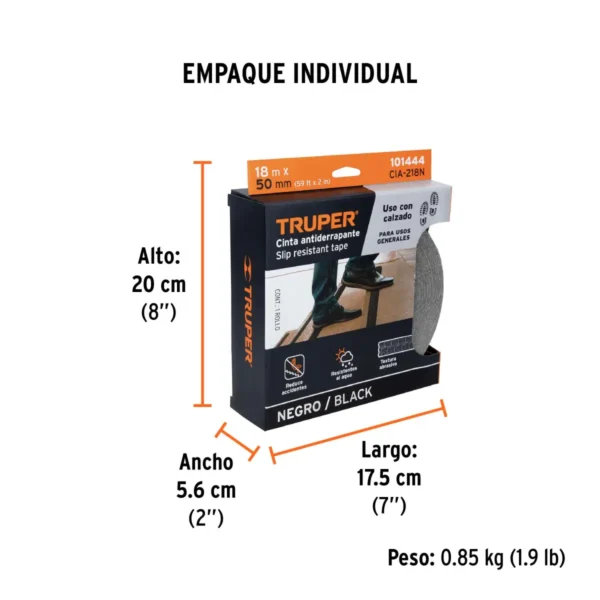 Rollo de 18m de cinta antiderrapante negra 50mm con abrasivo
