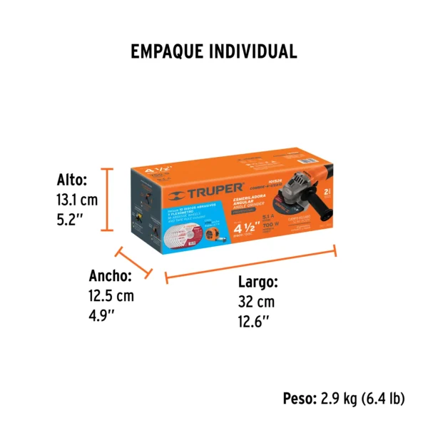 Combo esmeriladora 4-1/2", 700W, discos y flexómetro, PRO