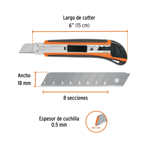 Cutter 18 mm profesional con alma metálica y grip