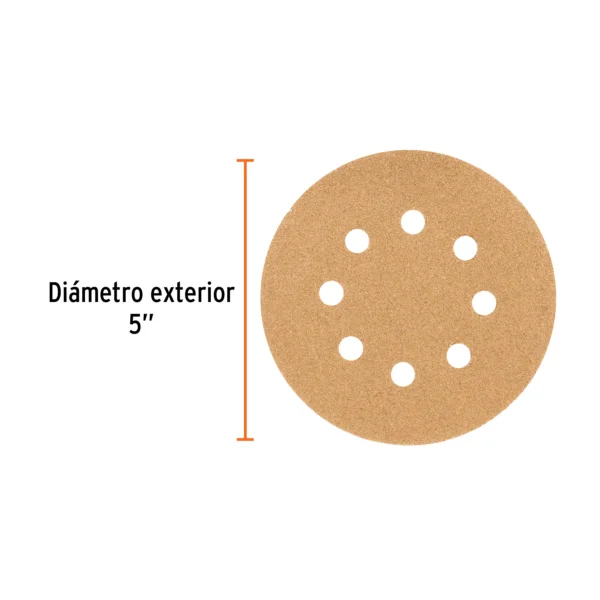 Paquete c/5 discos de lija 5" grano 60, 8 perforaciones
