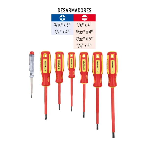 Juego 6 desarmadores dieléctricos y 1 probador de corriente