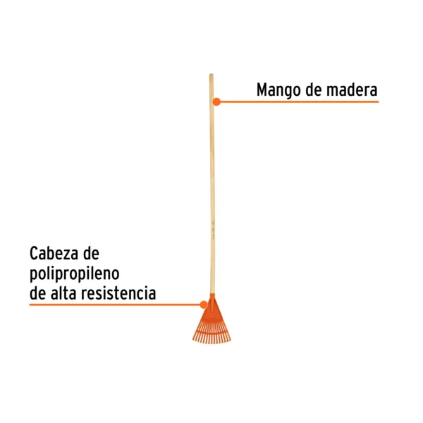 Escoba plástica rígida para jardín, 15 dientes, mango 48"