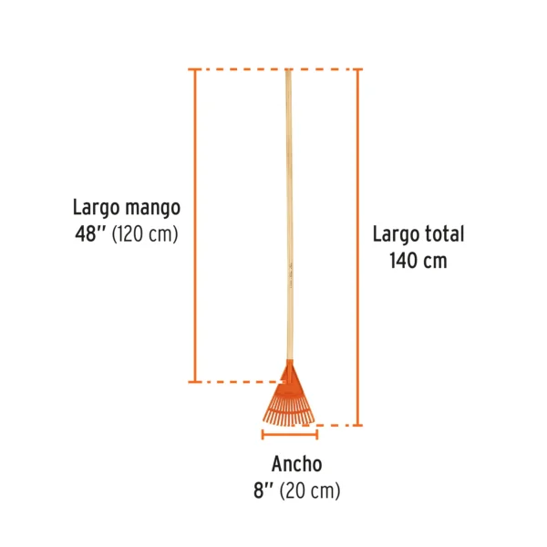 Escoba plástica rígida para jardín, 15 dientes, mango 48"