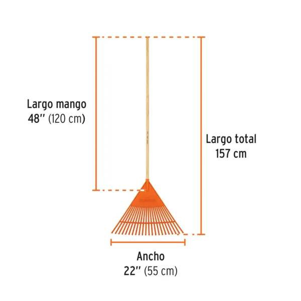 Escoba plástica flexible para jardín, 22 dientes, mango 48"
