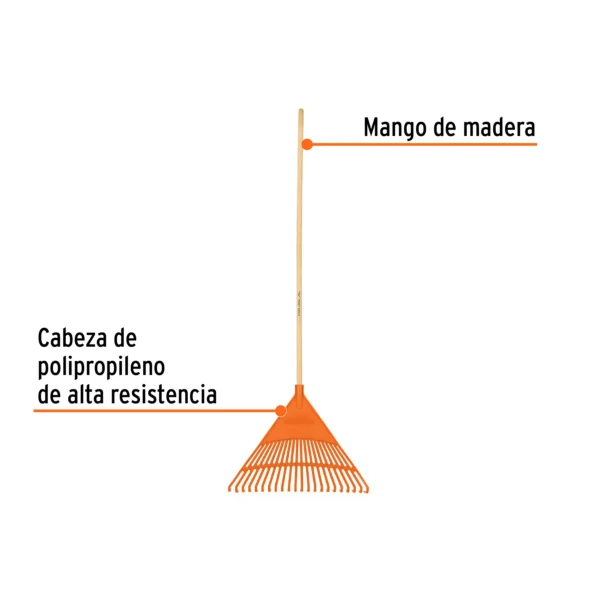 Escoba plástica rígida para jardín, 22 dientes, mango 48"