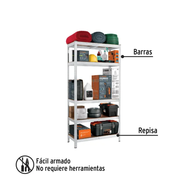 Estante metálico 5 repisas MDF cap. 35 Kg, 180x40x90