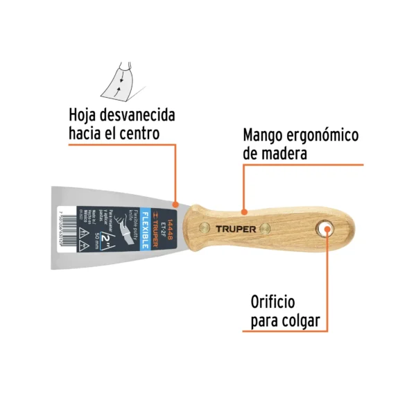 Espátula flexible 2" con mango de madera