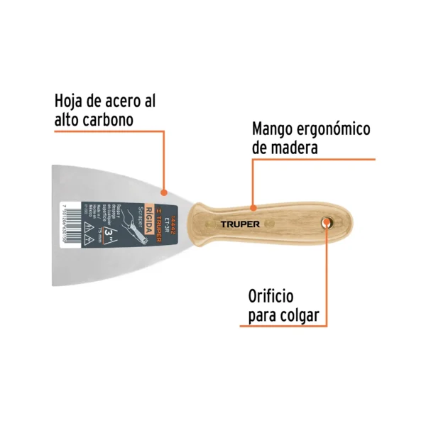 Espátula rígida 3" con mango de madera