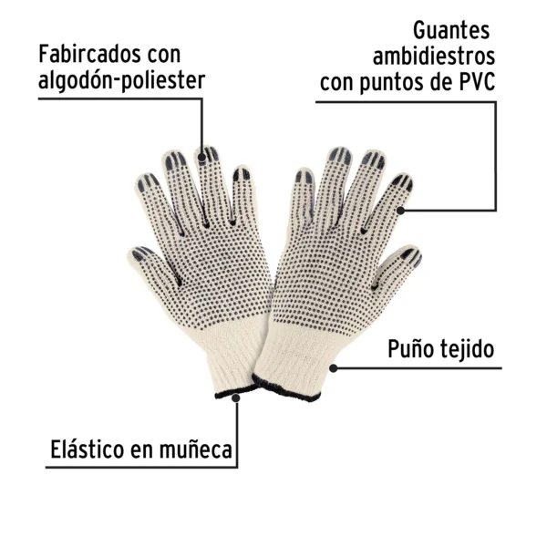 Guantes de algodón con puntos de PVC en palma y dorso