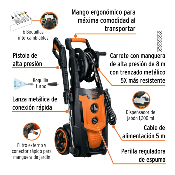 Hidrolavadora eléctrica, 2000 PSI, motor de inducción