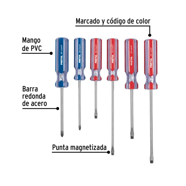 Juego de 6 desarmadores mango de PVC