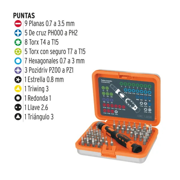 Desarmador de precisión con 42 puntas intercambiables