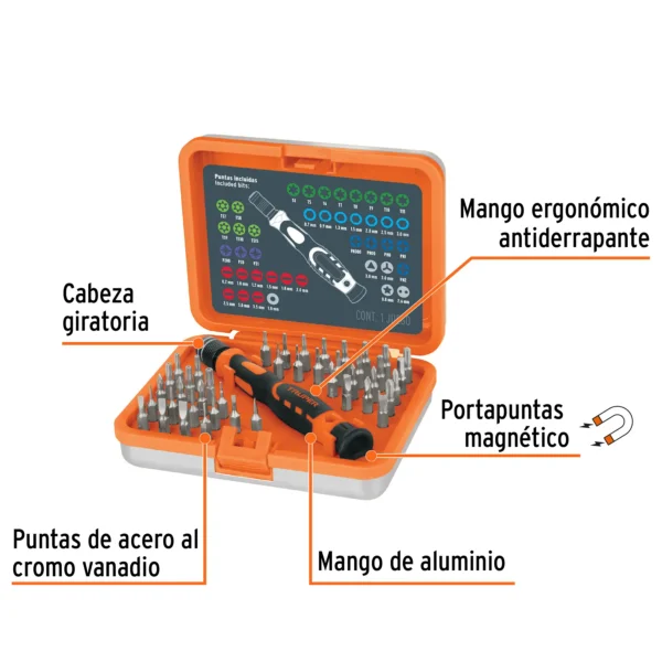 Desarmador de precisión con 42 puntas intercambiables