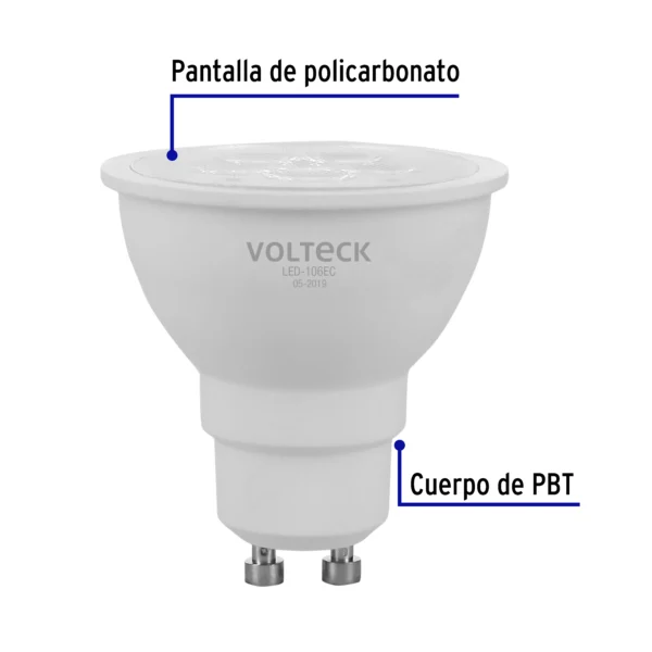 Lámpara de LED 6 W tipo MR 16 base GU10 luz cálida, blíster