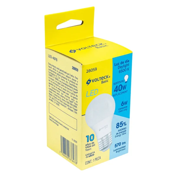 Lámpara de LED tipo bulbo A19 6 W, luz de día, caja