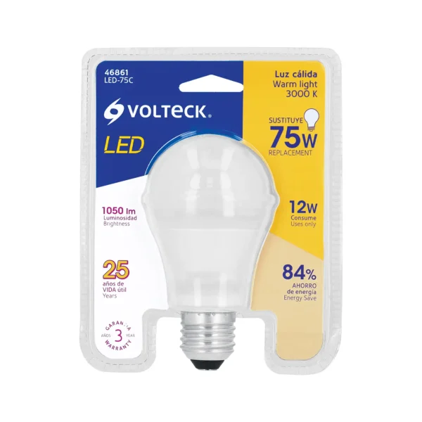 Lámpara LED A19 12 W (equiv. 75 W), luz cálida, blíster
