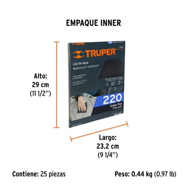 Lija de agua grano 220 de carburo de silicio
