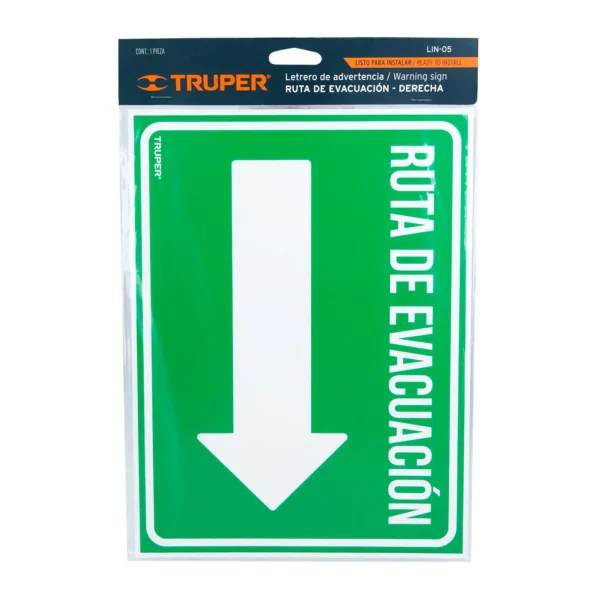 Letrero de señalización "RUTA EVACUACIÓN DERECHA", 21 x 28 cm