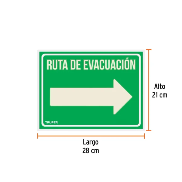 Letrero de señalización "RUTA EVACUACIÓN DERECHA", 21 x 28 cm