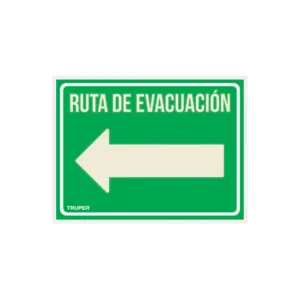 Letrero de señalización "RUTA EVACUACIÓN IZQUIERDA", 21 x 28 cm