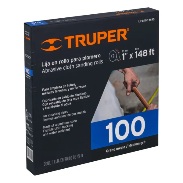 Rollo de 45 m de lija para plomero grano 100 ancho 1"