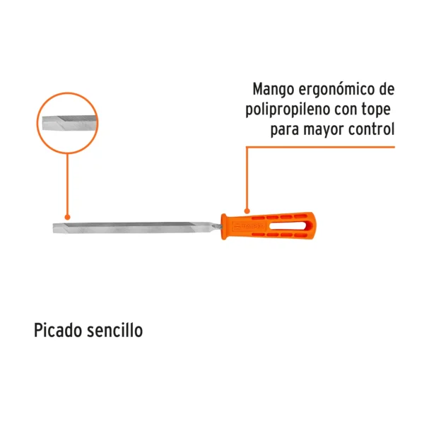 Lima triángulo pesado 7", 34 dpp, con mango (18 cm)