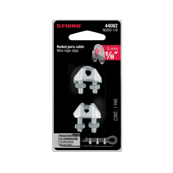 Blíster c/2 nudos (perros) de hierro p/cable de 1/8"