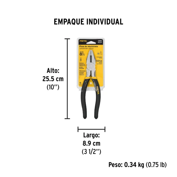 Pinza para electricista 8" mango de PVC