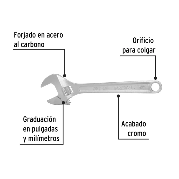 Llave ajustable (perico) 10" cromada (25 cm)