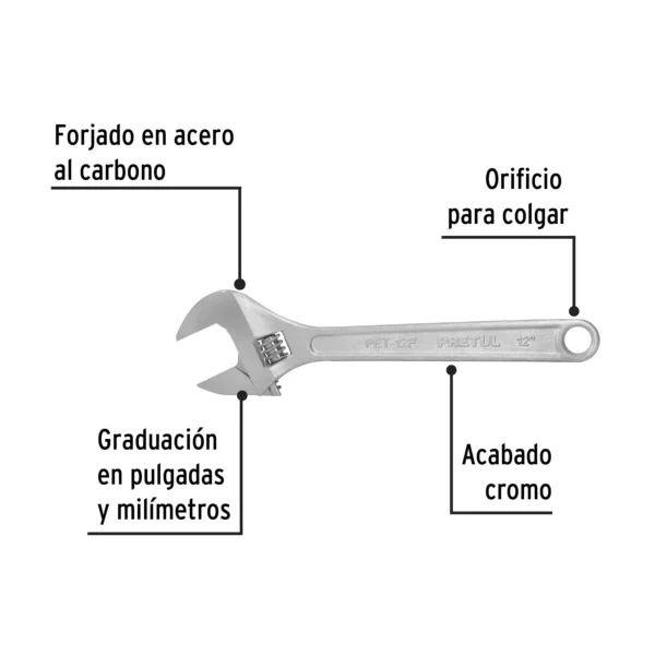 Llave ajustable (perico) 12" cromada (30 cm)