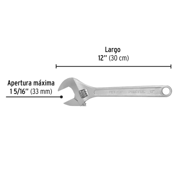 Llave ajustable (perico) 12" cromada (30 cm)