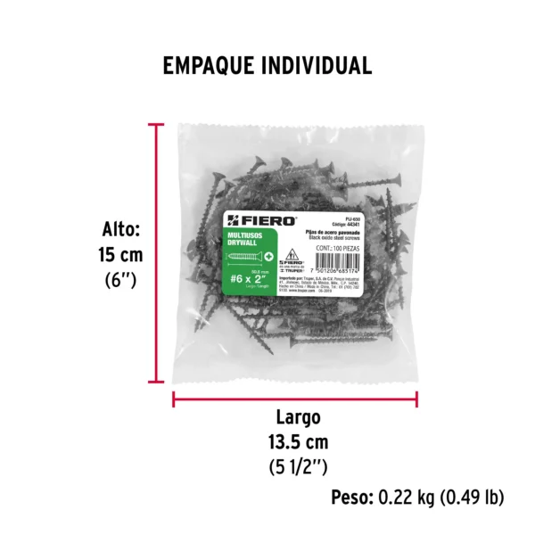 Bolsa con 100 pijas #6 x 2" multiusos
