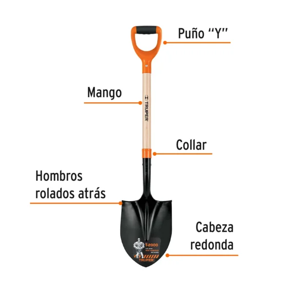 Pala redonda T-2000, puño "Y"