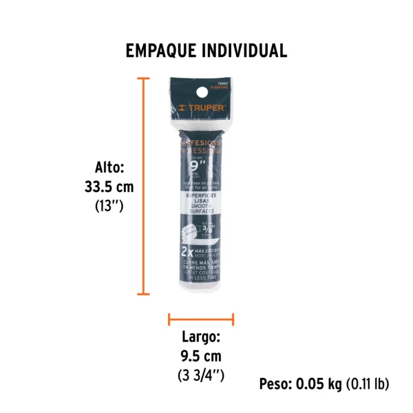 Felpa para rodillo 9" x 3/8" superficies lisas
