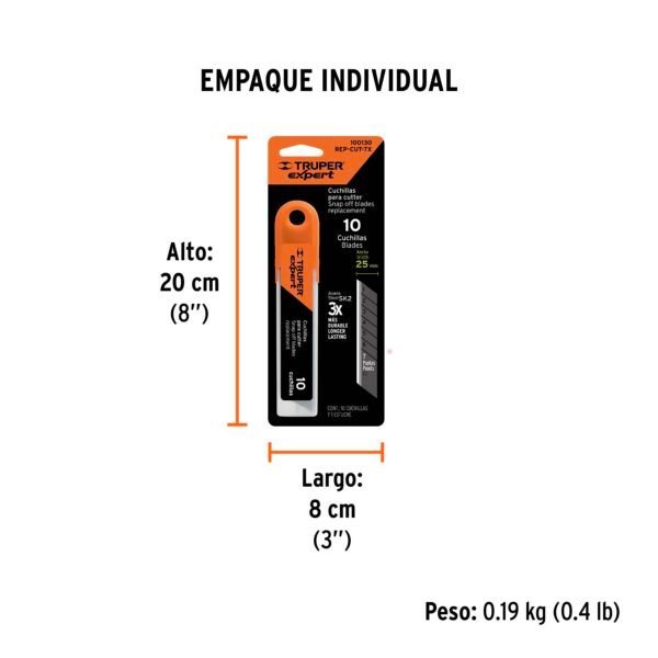 Estuche con 10 cuchillas SK2 de 25 mm para cutter