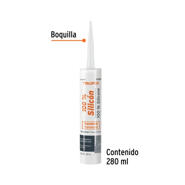 Sellador transparente 100% silicón de 280 ml